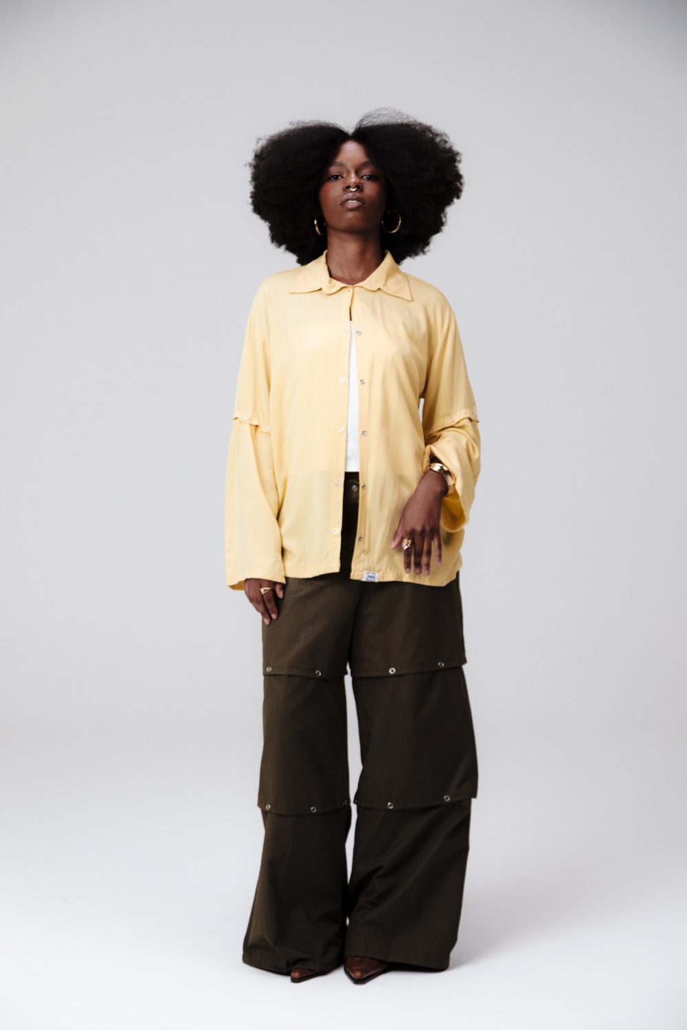 Camisa modular amarela, manga longa